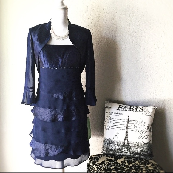 NWT Tiered Cocktail Dress with Jacket Sz 8 Petite. - Picture 1 of 8